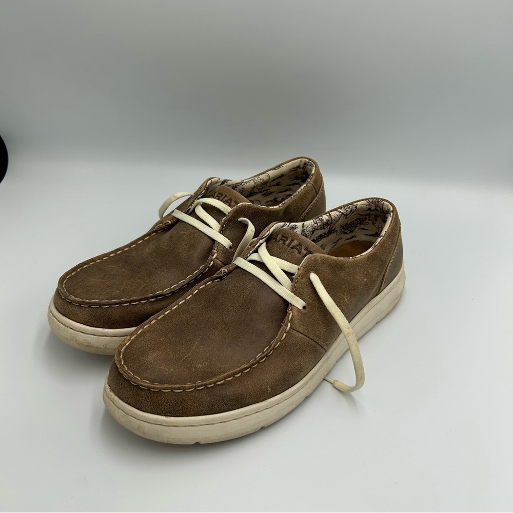 Ariat Brown Suede Moccasin-Style Lace-Up Shoes with Cream Laces
